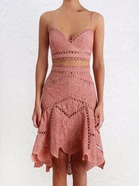 Zimmermann Dusty Rose Lace High-Low Midi Dress Sz 3 Sz M